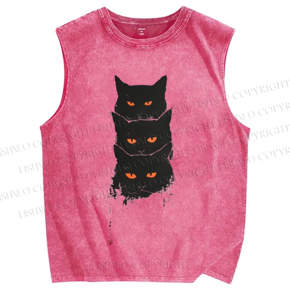 Unisex Cat Printed Washed Tank Top