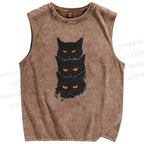 Unisex Cat Printed Washed Tank Top