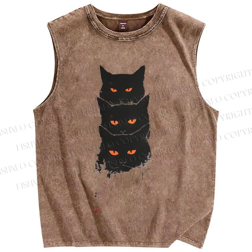 Unisex Cat Printed Washed Tank Top