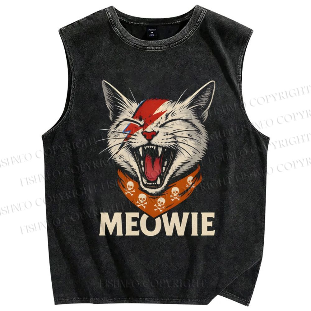 Unisex Meowie Cat Printed Washed Tank Top