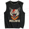 Unisex Meowie Cat Printed Washed Tank Top