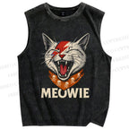 Unisex Meowie Cat Printed Washed Tank Top