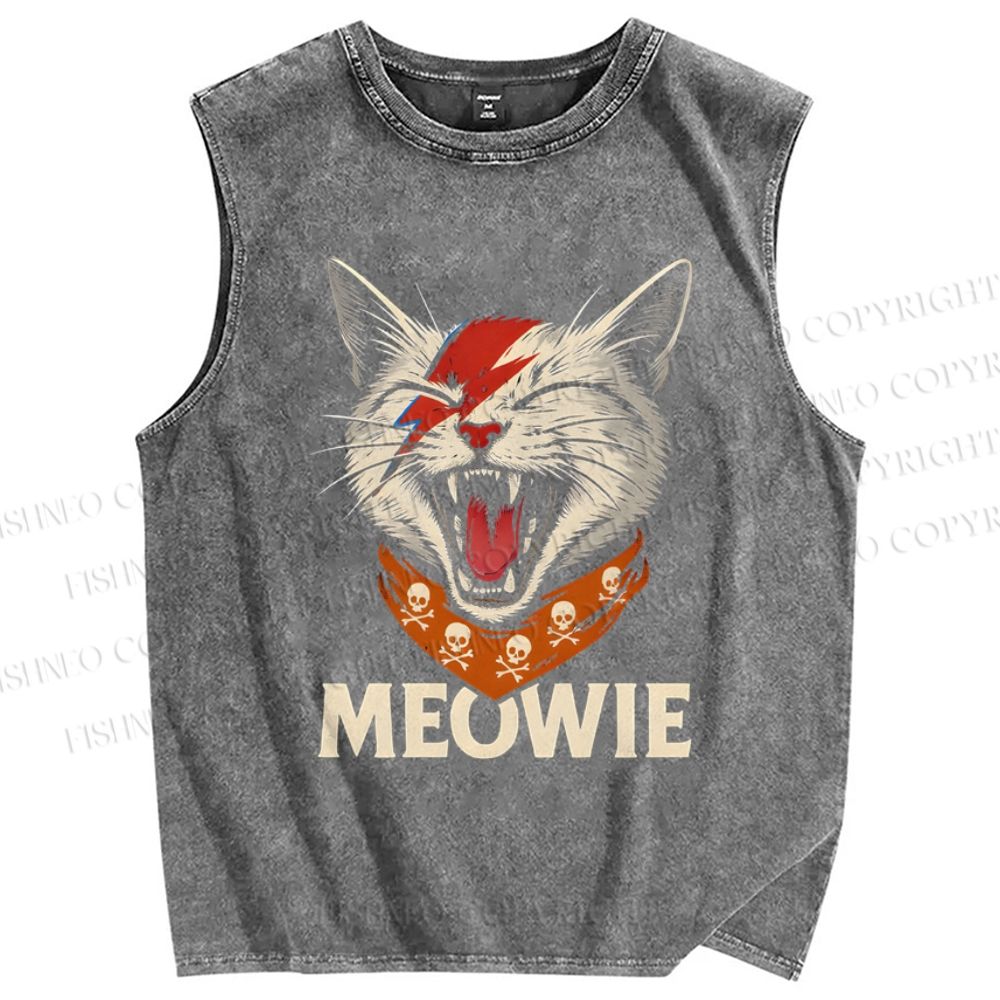 Unisex Meowie Cat Printed Washed Tank Top