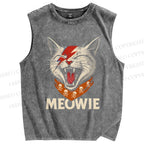 Unisex Meowie Cat Printed Washed Tank Top