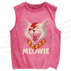Unisex Meowie Cat Printed Washed Tank Top