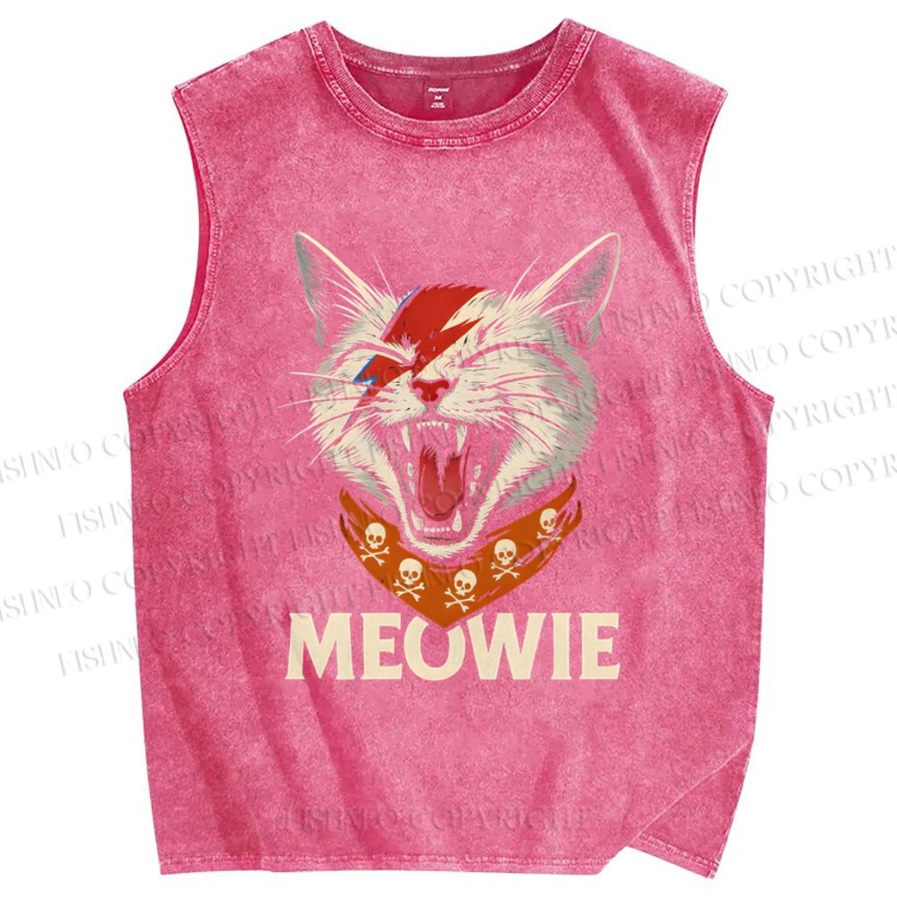 Unisex Meowie Cat Printed Washed Tank Top