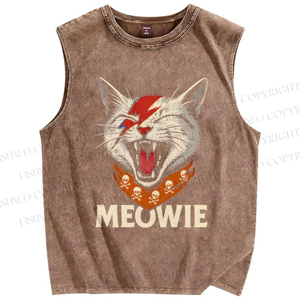 Unisex Meowie Cat Printed Washed Tank Top