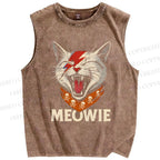 Unisex Meowie Cat Printed Washed Tank Top