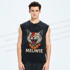 Unisex Meowie Cat Printed Washed Tank Top