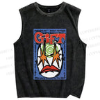 Unisex Artistic Geometric Face Printed Washed Tank Top