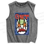 Unisex Artistic Geometric Face Printed Washed Tank Top