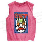 Unisex Artistic Geometric Face Printed Washed Tank Top