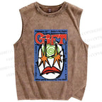 Unisex Artistic Geometric Face Printed Washed Tank Top