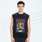 Unisex Artistic Geometric Face Printed Washed Tank Top