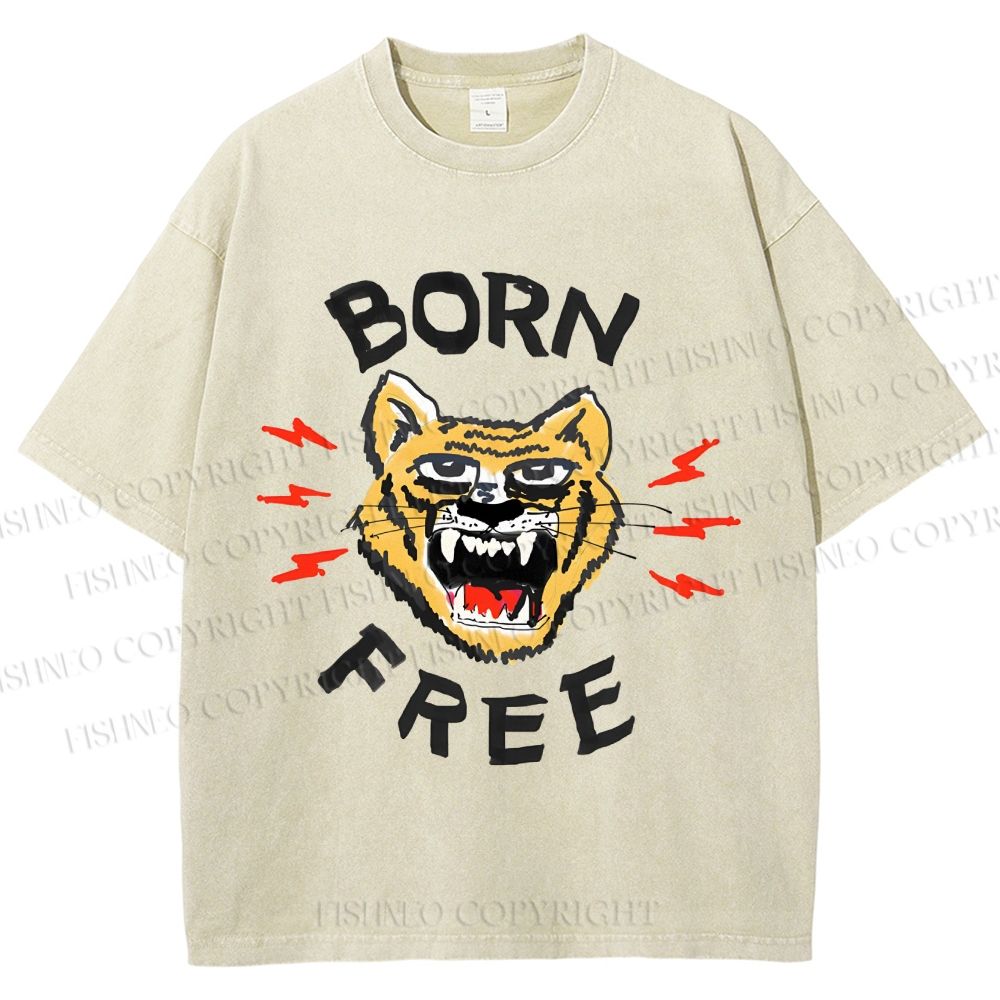Unisex Tiger Printed Washed Tee