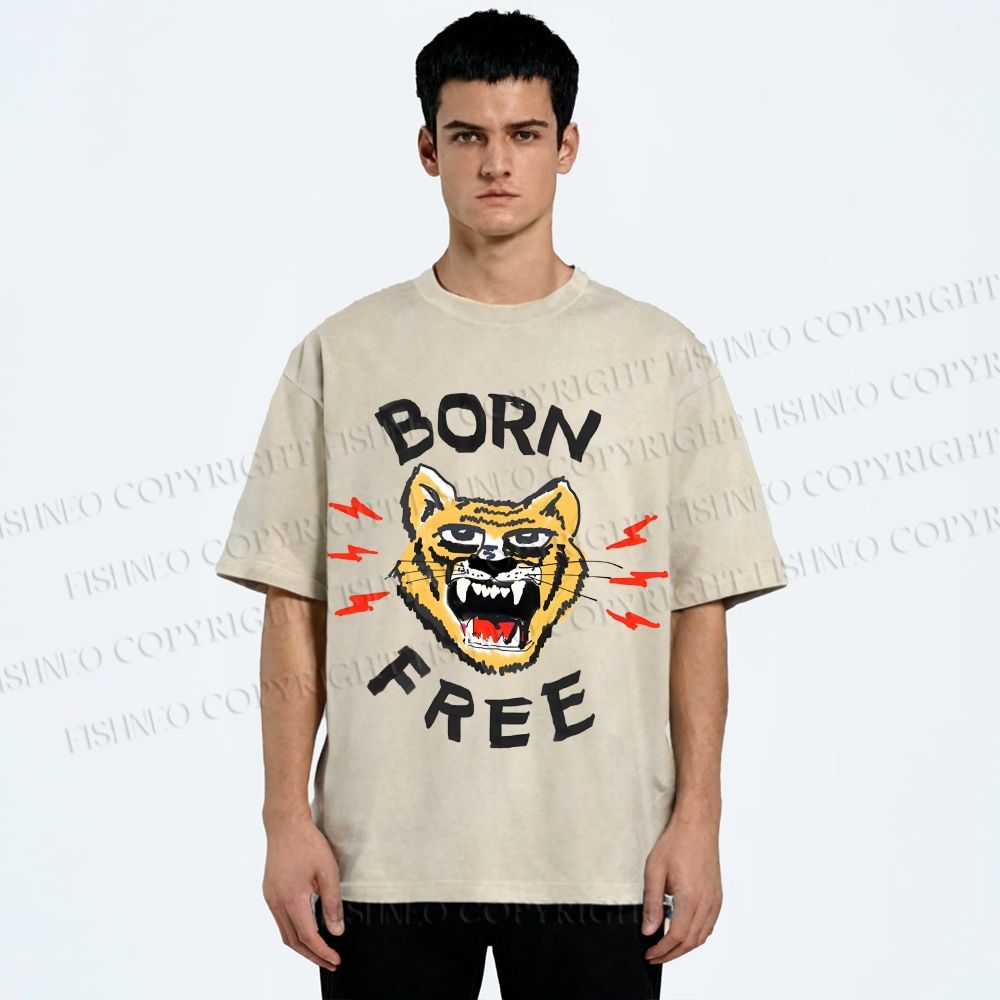 Unisex Tiger Printed Washed Tee