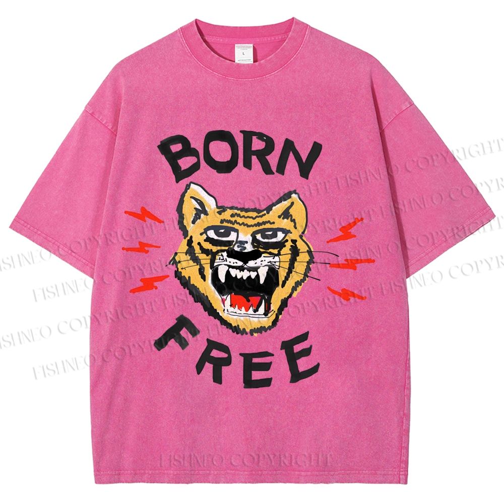 Unisex Tiger Printed Washed Tee