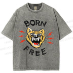 Unisex Tiger Printed Washed Tee