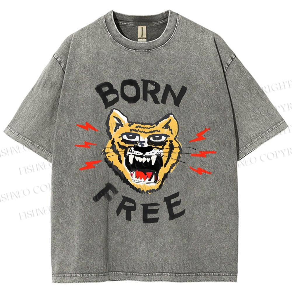 Unisex Tiger Printed Washed Tee