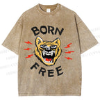 Unisex Tiger Printed Washed Tee