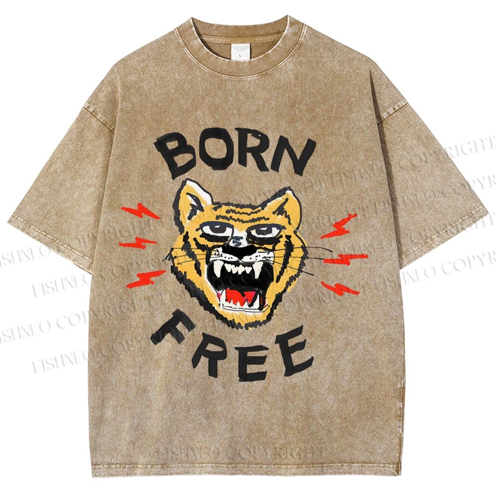 Unisex Tiger Printed Washed Tee