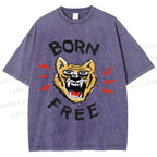 Unisex Tiger Printed Washed Tee