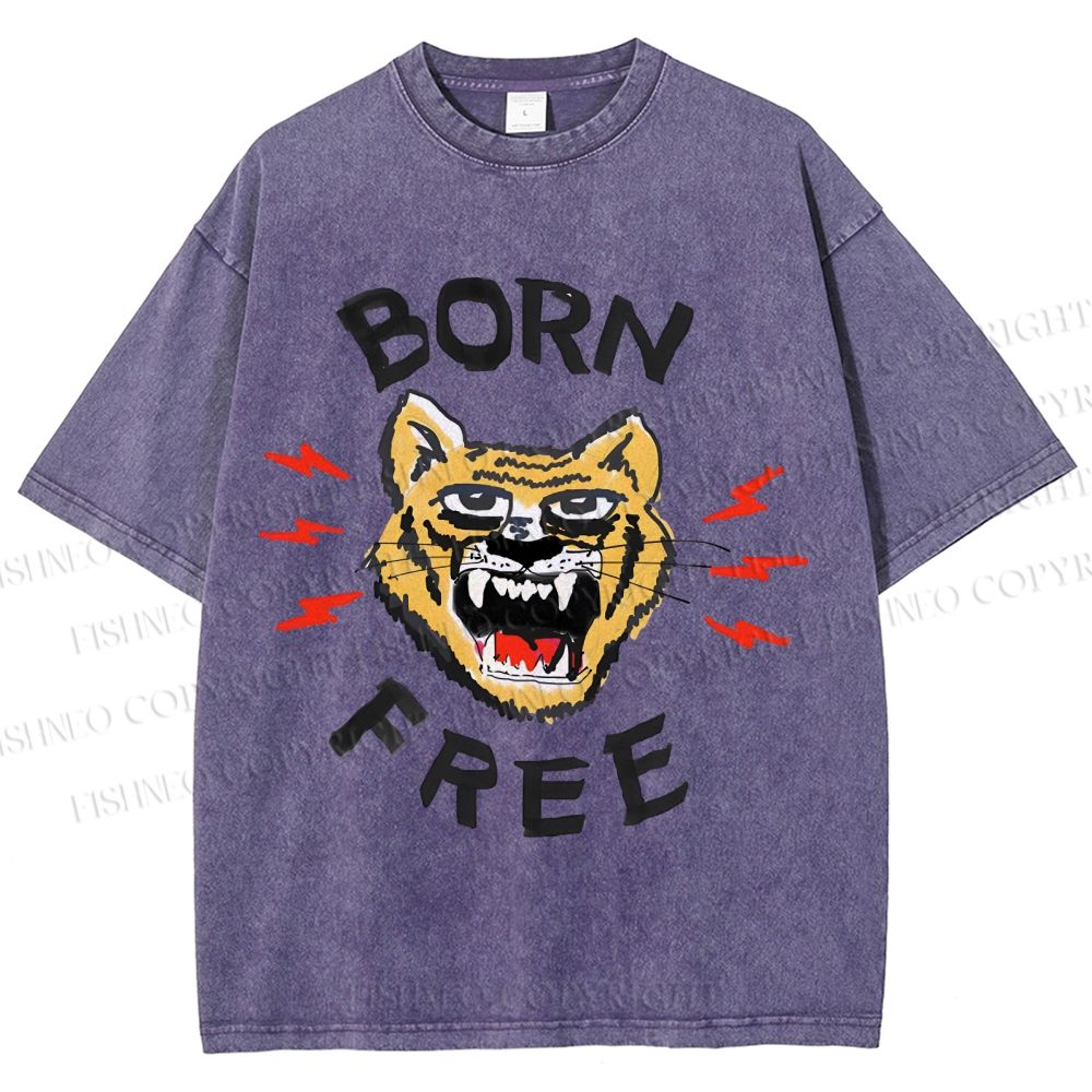 Unisex Tiger Printed Washed Tee