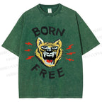 Unisex Tiger Printed Washed Tee