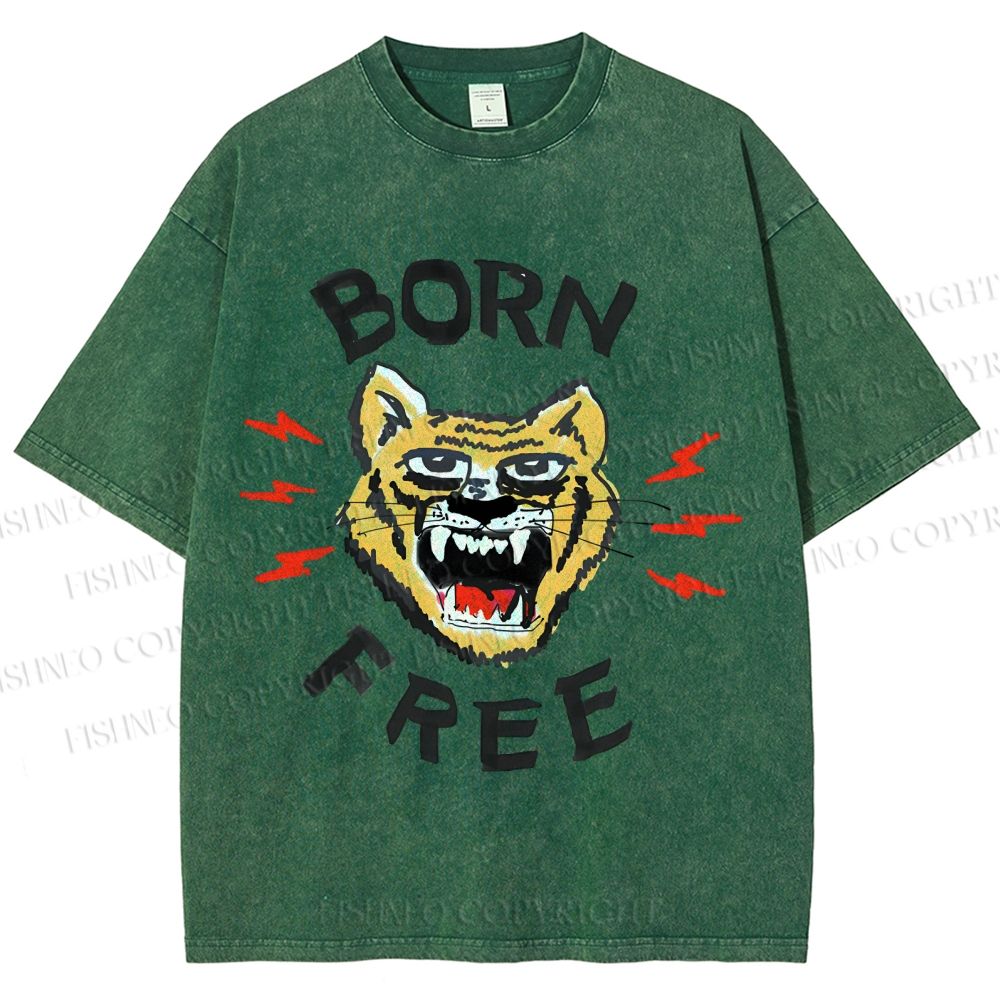 Unisex Tiger Printed Washed Tee