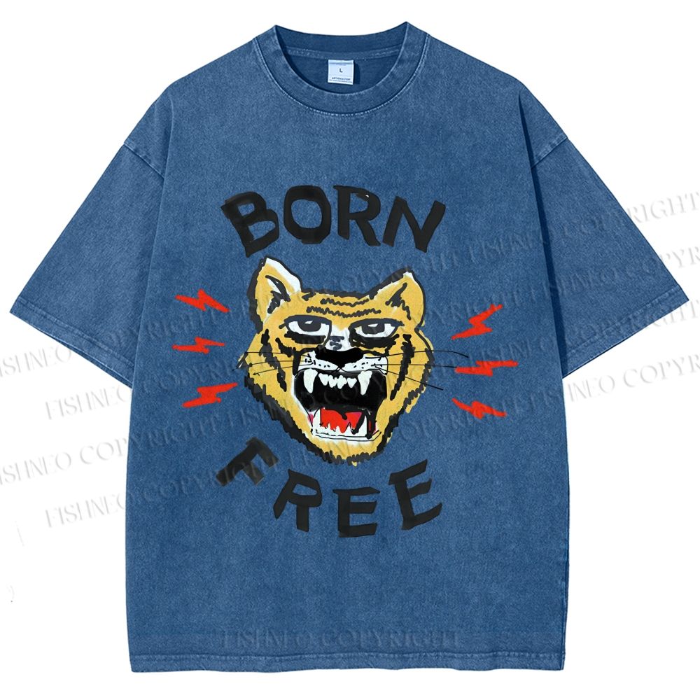 Unisex Tiger Printed Washed Tee