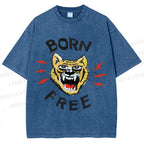 Unisex Tiger Printed Washed Tee