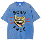 Unisex Tiger Printed Washed Tee