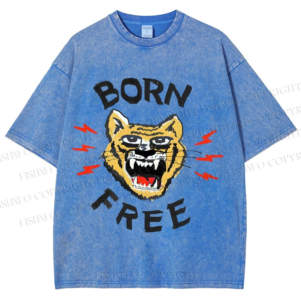 Unisex Tiger Printed Washed Tee