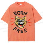 Unisex Tiger Printed Washed Tee