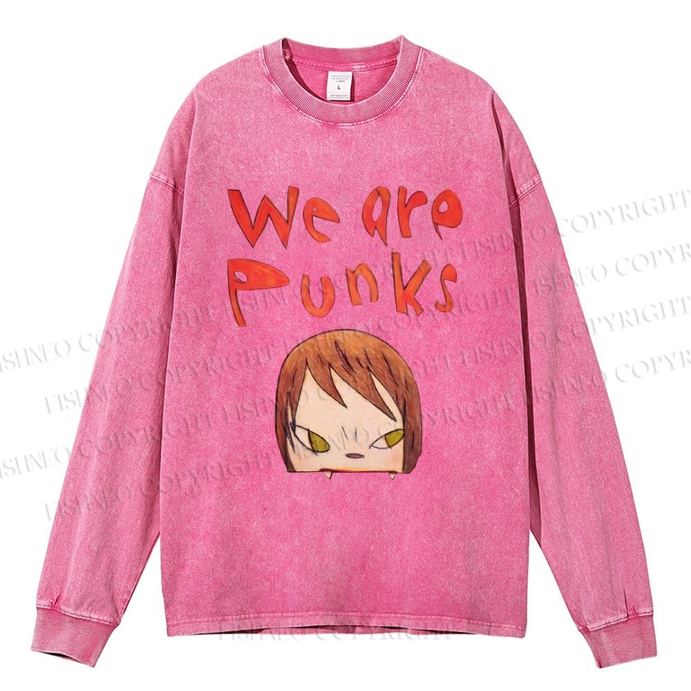 Unisex Casual Washed Yoshitomo Nara Printed Long Sleeve T-shirt