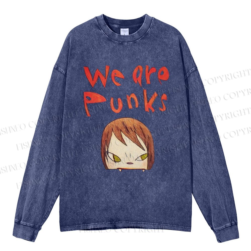 Unisex Casual Washed Yoshitomo Nara Printed Long Sleeve T-shirt