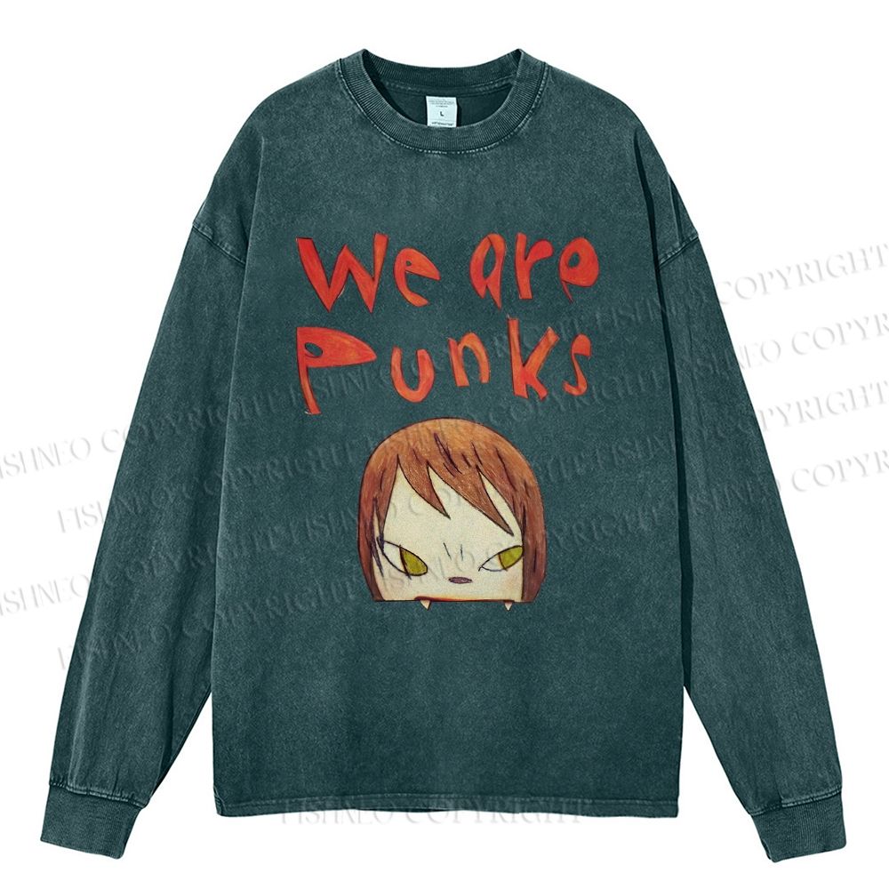 Unisex Casual Washed Yoshitomo Nara Printed Long Sleeve T-shirt