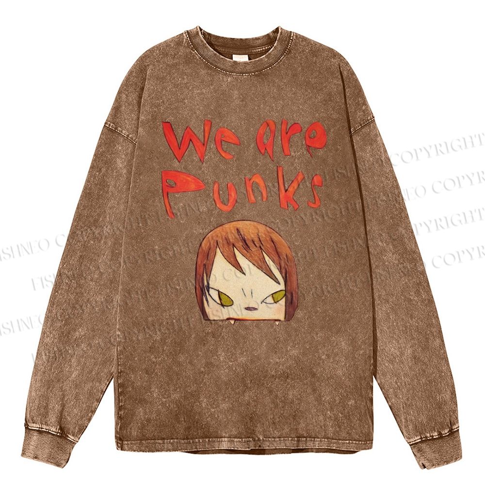 Unisex Casual Washed Yoshitomo Nara Printed Long Sleeve T-shirt