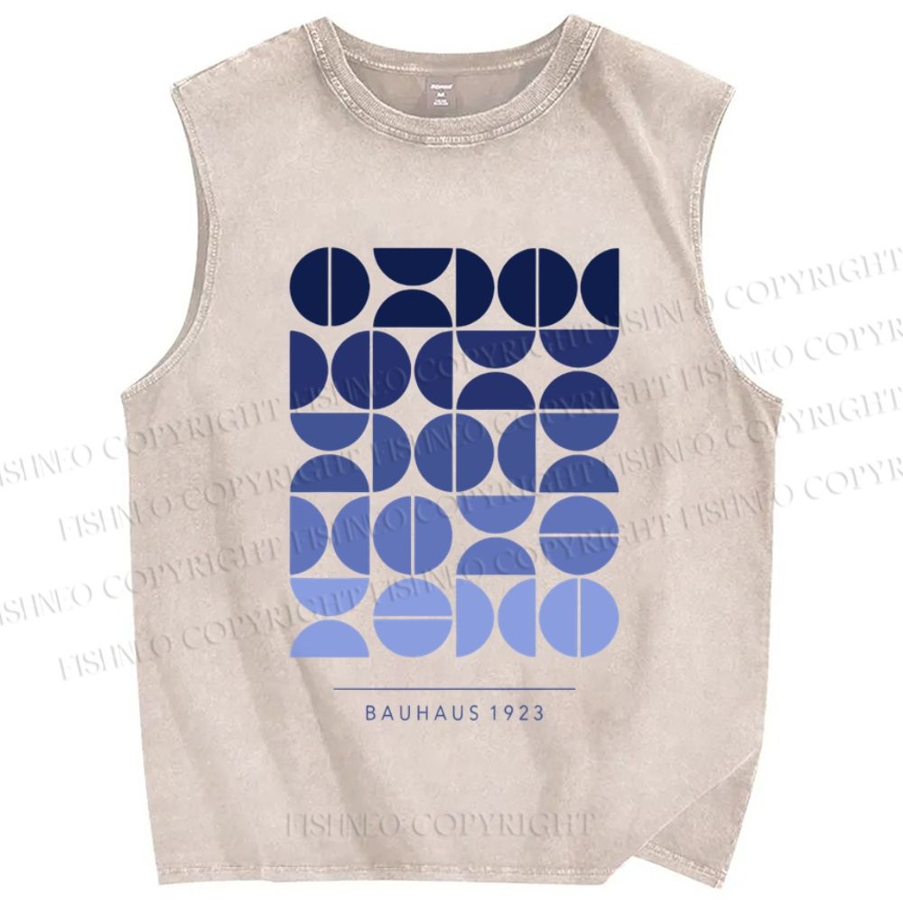Unisex Blue Bauhaus Design Printed Washed Tank Top