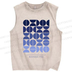 Unisex Blue Bauhaus Design Printed Washed Tank Top