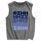 Unisex Blue Bauhaus Design Printed Washed Tank Top