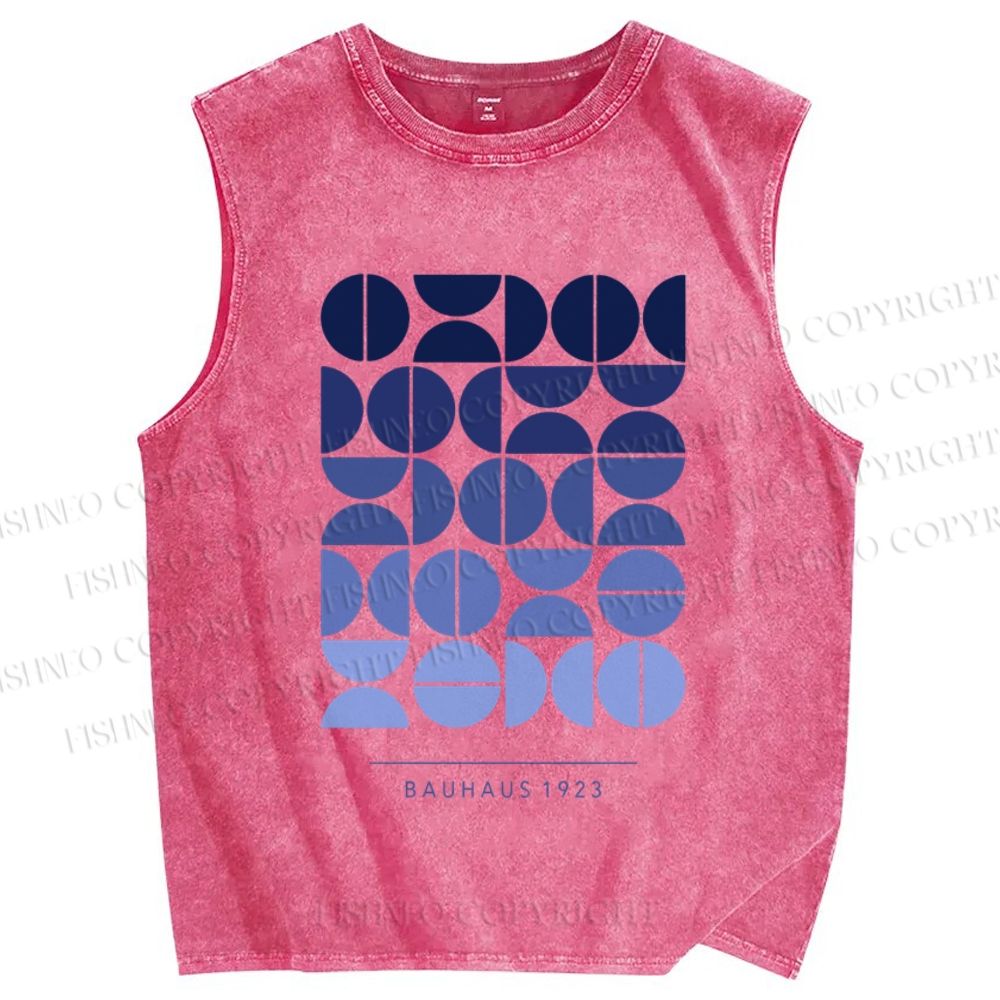 Unisex Blue Bauhaus Design Printed Washed Tank Top