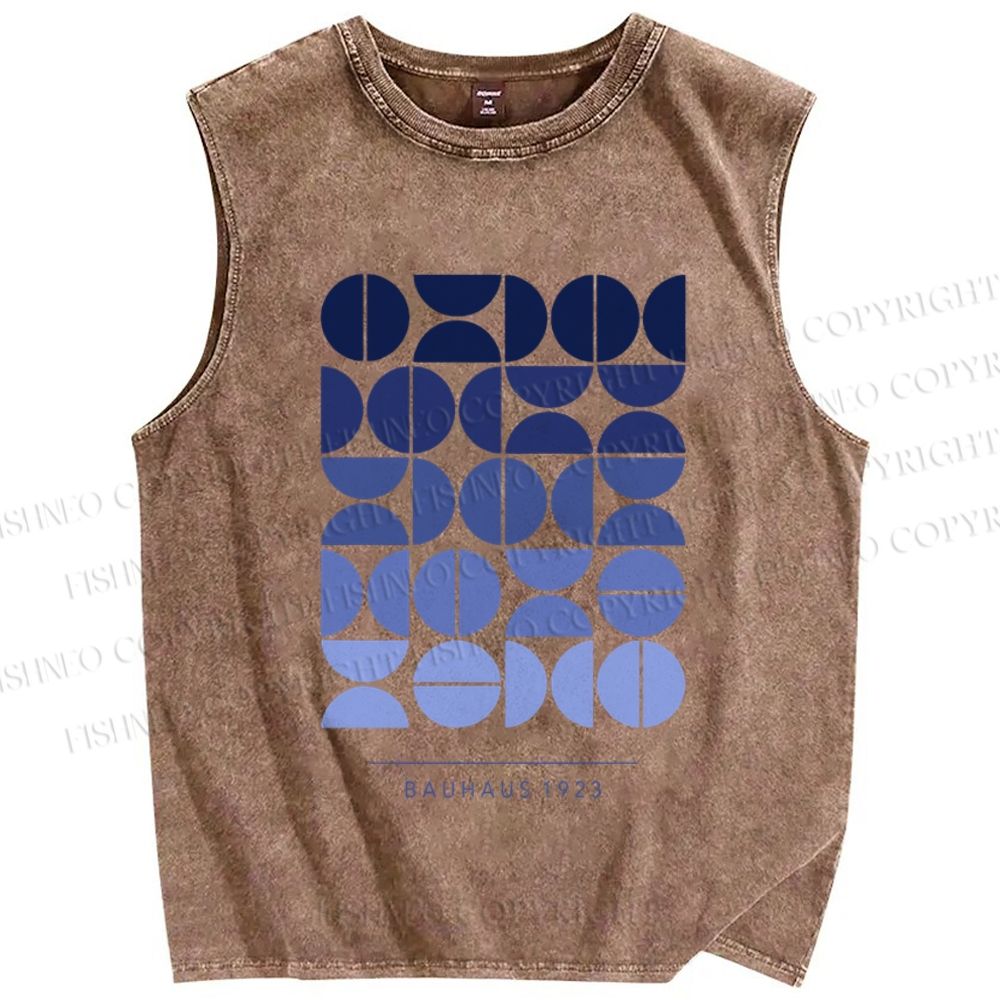Unisex Blue Bauhaus Design Printed Washed Tank Top