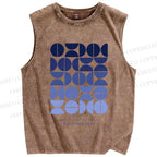Unisex Blue Bauhaus Design Printed Washed Tank Top