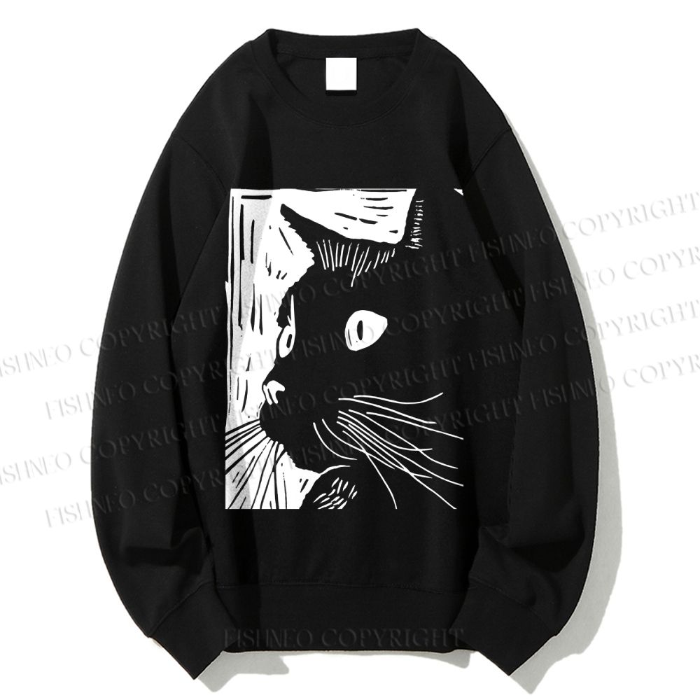 Unisex Vintage Cat Graffiti Printed Sweatshirt