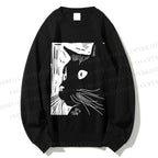 Unisex Vintage Cat Graffiti Printed Sweatshirt