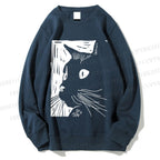 Unisex Vintage Cat Graffiti Printed Sweatshirt