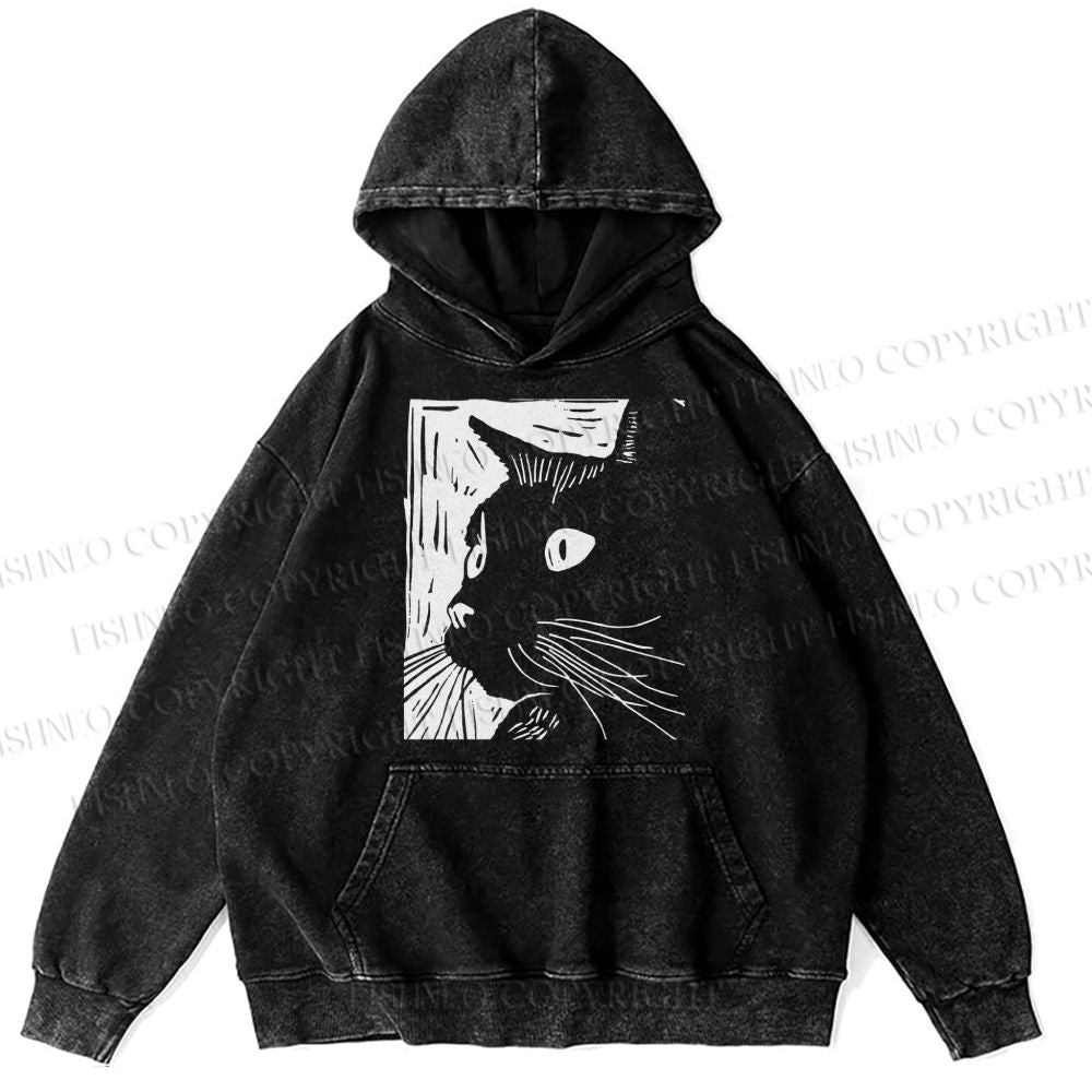 Unisex Casual Printed Vintage Cat Graffiti Washed Hoodie