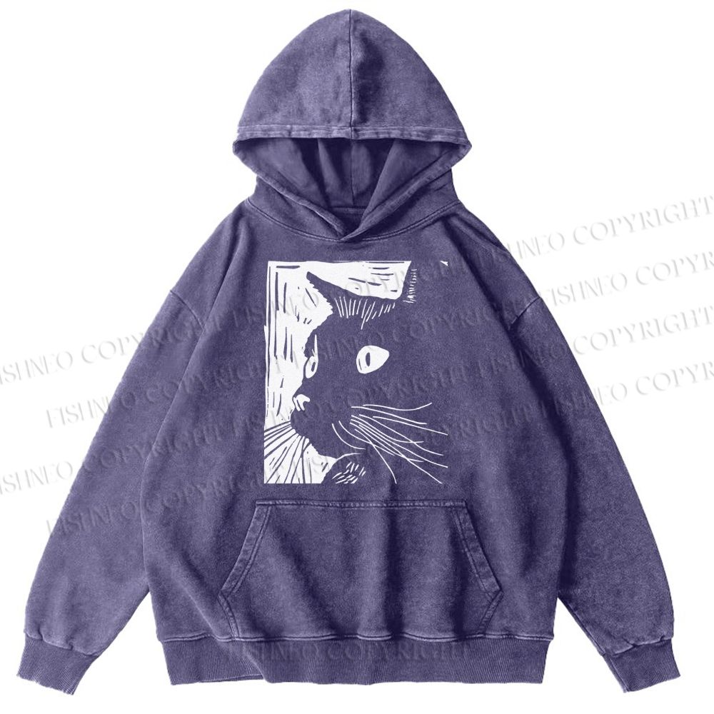 Unisex Casual Printed Vintage Cat Graffiti Washed Hoodie