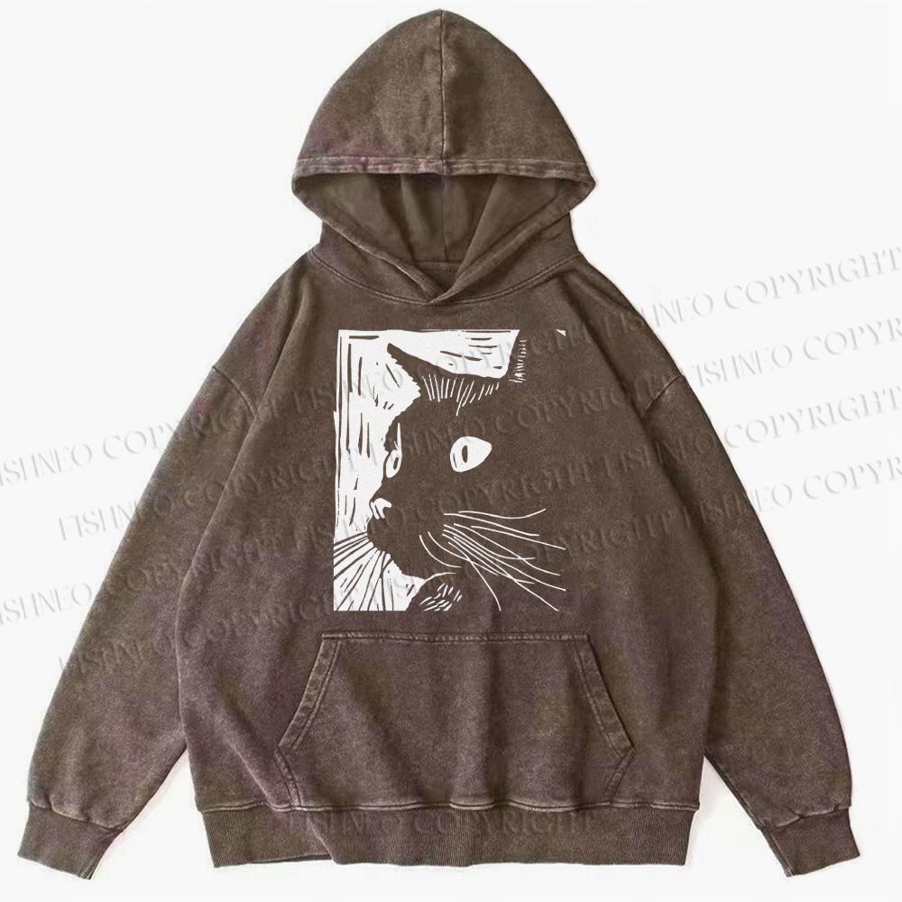 Unisex Casual Printed Vintage Cat Graffiti Washed Hoodie
